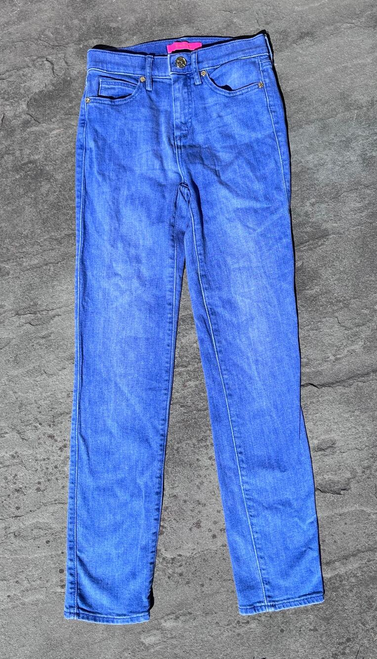 Lilly Pulitzer Worth Skinny Jeans Blue Denim Ankle Embroidered 00 24 XS